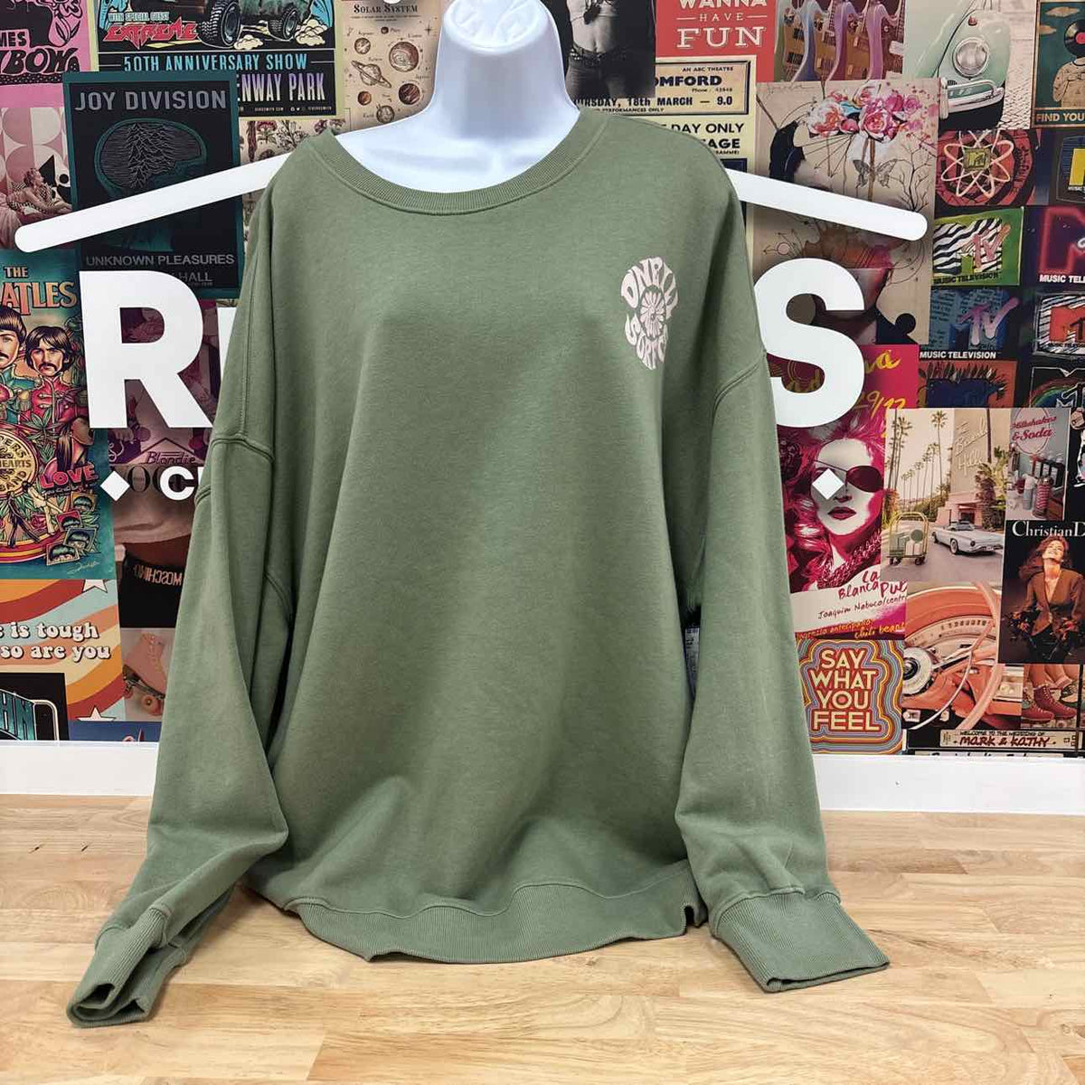 O'Neill Juniors' Logo Oversized Crewneck Sweatshirt - Desert Sage