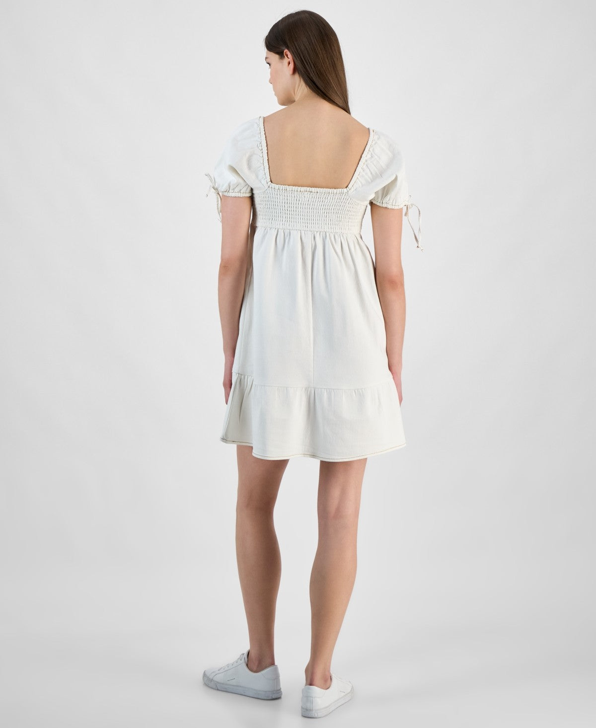Planet Heart Size XL  Juniors' Denim Puff-Sleeve Mini Dress - Off White Wash