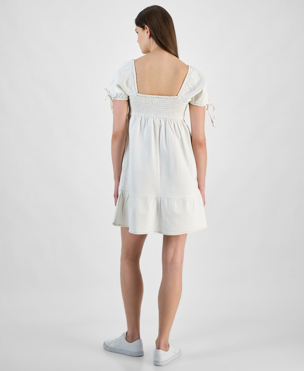 Planet Heart Size M  Juniors' Denim Puff-Sleeve Mini Dress - Off White Wash