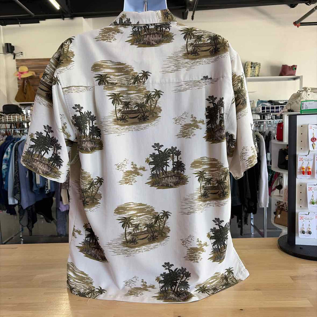 Joe Marlin Size L Beige green print Preloved MENS Button Down Shirt