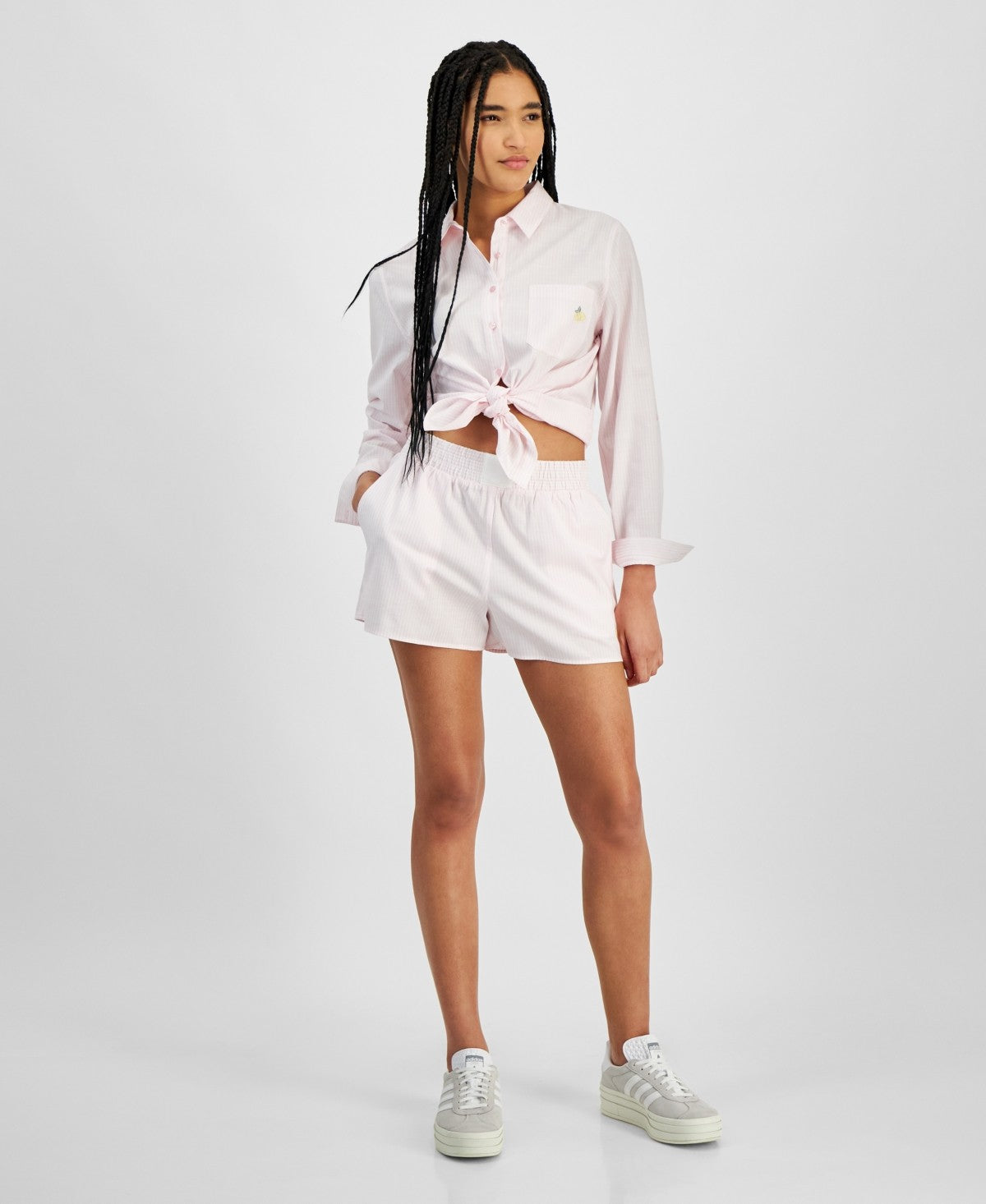 Hippie Rose Juniors' Stripe Boxer Shorts - Pink Stripe - M