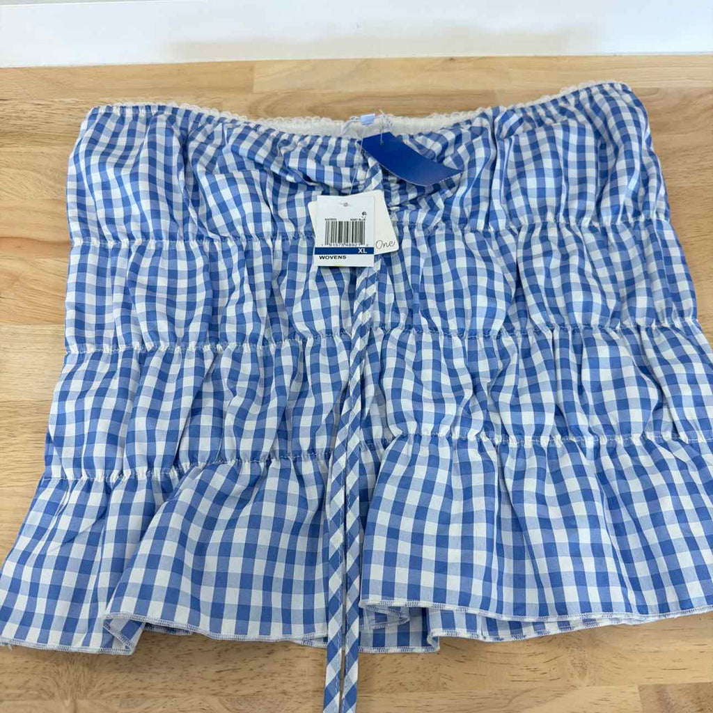 Rebellious One Size XLGingham Shirred Strapless Top - Baby Blue