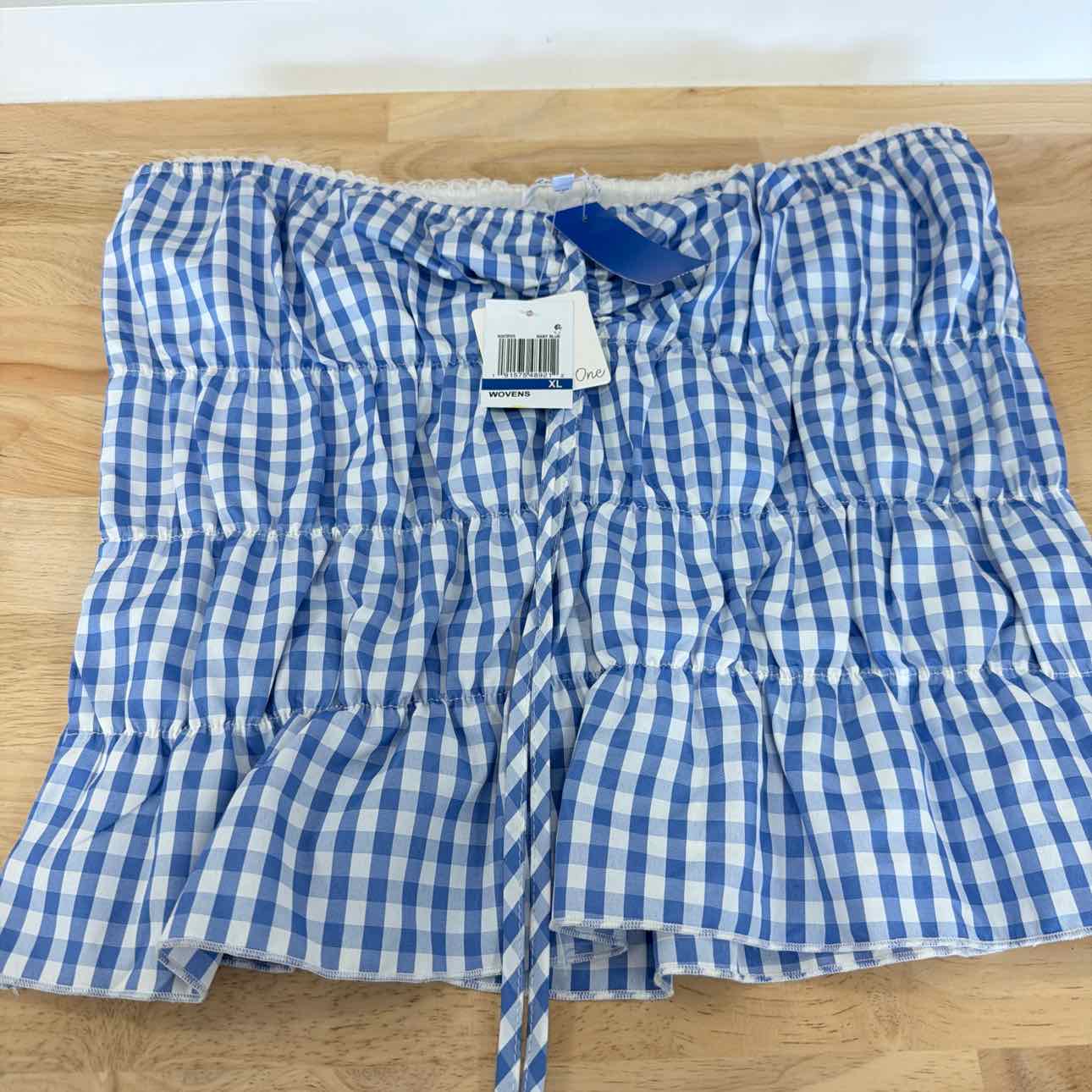Rebellious One Size XLGingham Shirred Strapless Top - Baby Blue