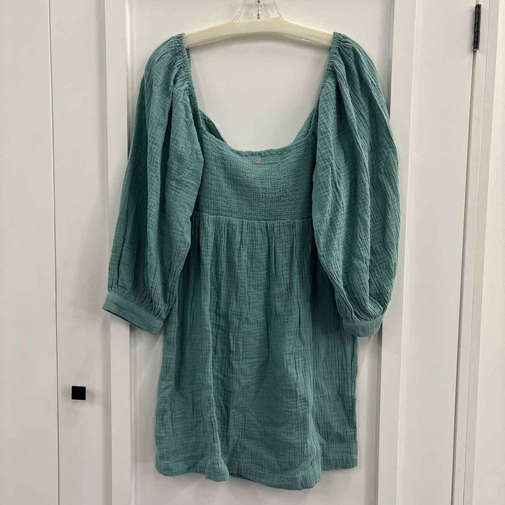 ROXY Mini Dress Sz xl Mineral Blue V-Neck Peasant Sleeves New with Tags