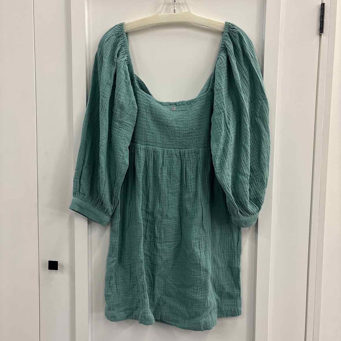 ROXY Mini Dress Sz xl Mineral Blue V-Neck Peasant Sleeves New with Tags
