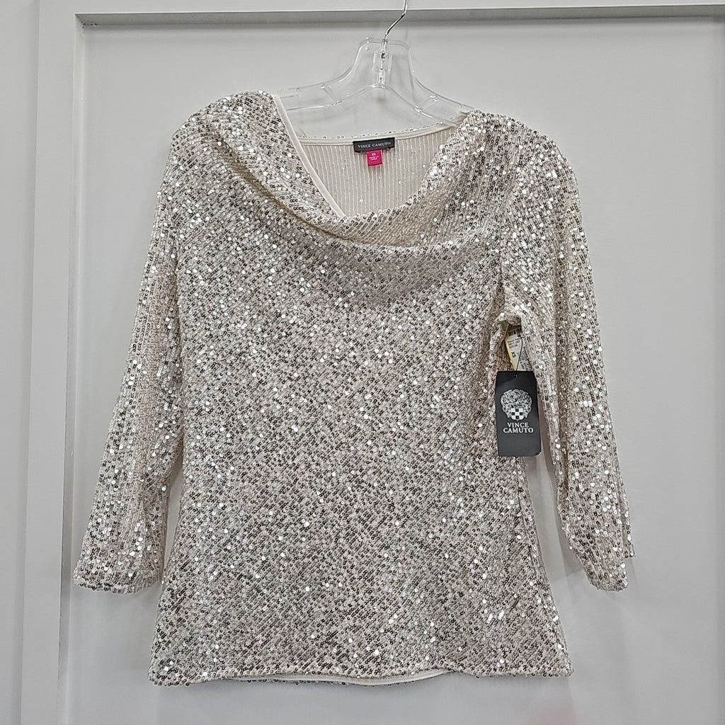 Vince Camuto Size XS White Sequined Blouse