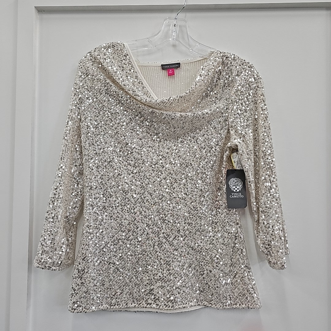 Vince Camuto Size XS White Sequined Blouse