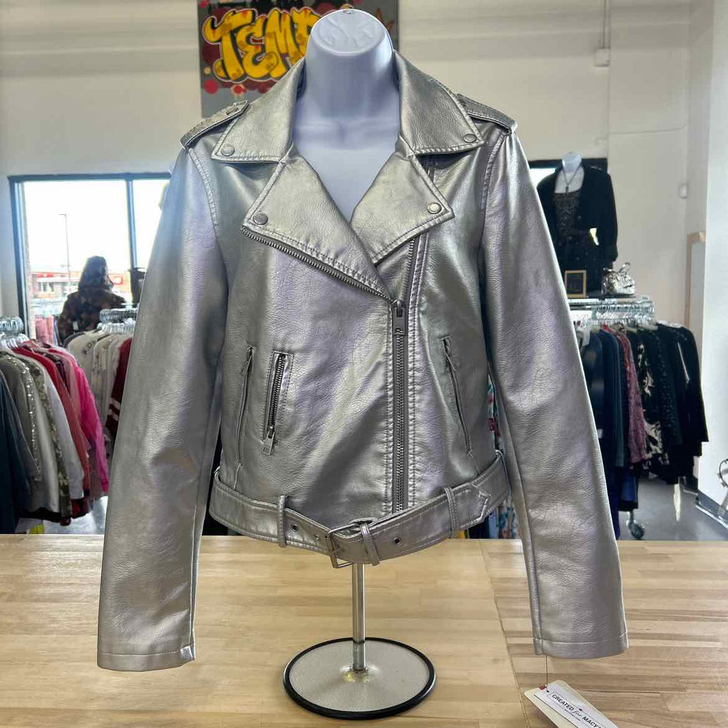 Levi's Women's Faux-Leather Belted Hem Moto Jacket - Silver Medium