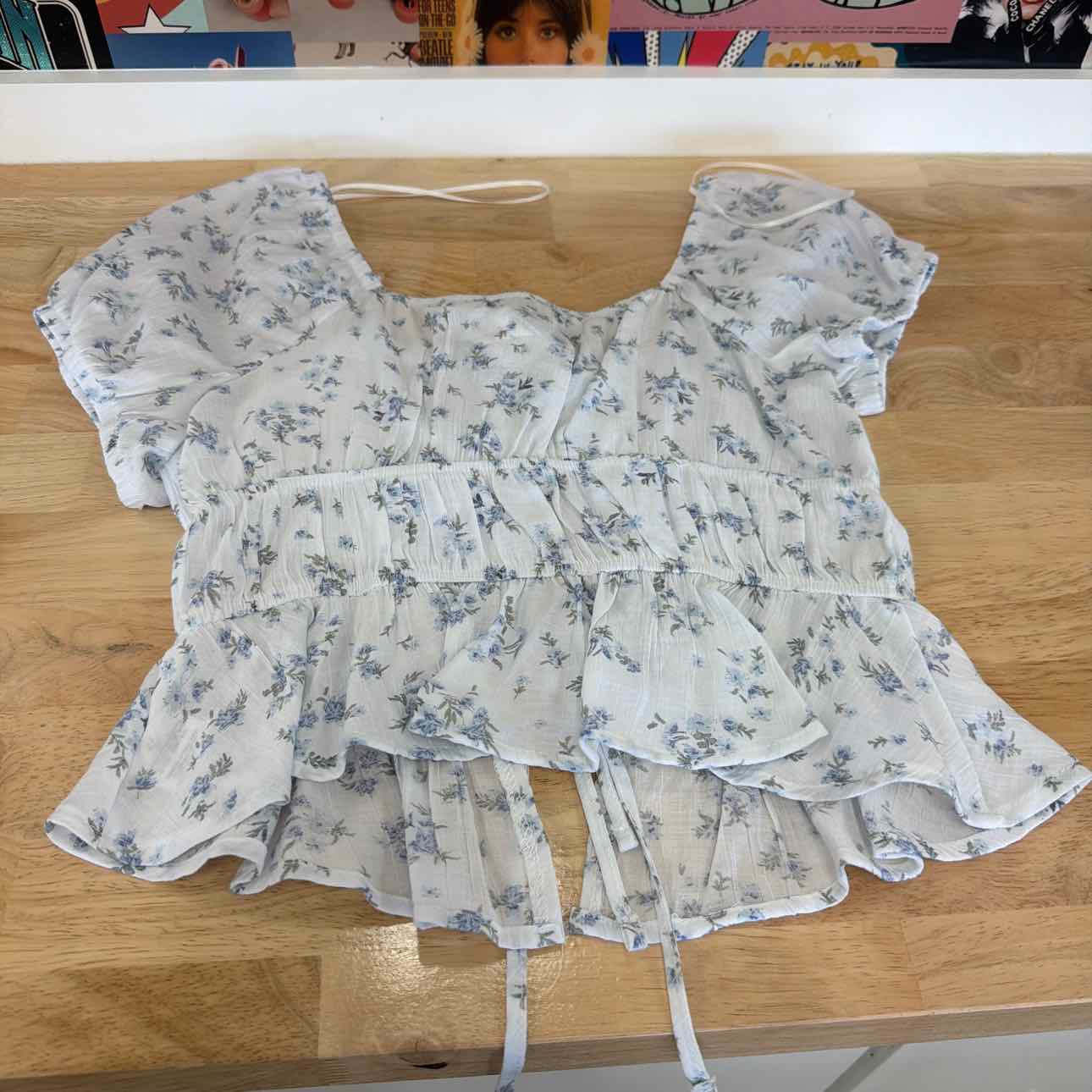 hippie rose Size S Shirred Tie-Front Peasant Top