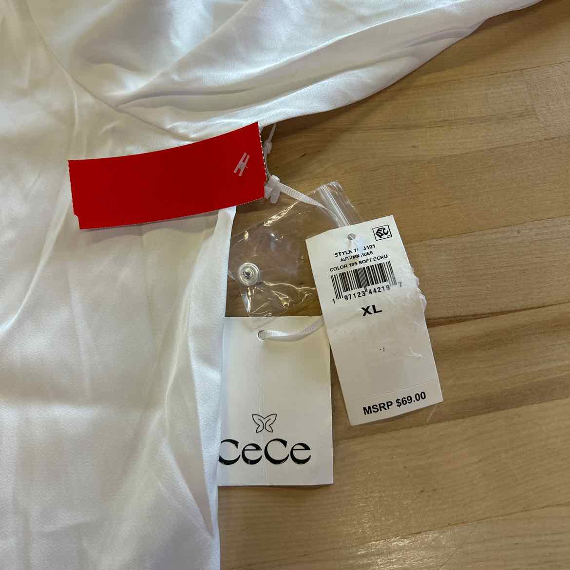 CeCe Women's Luxe Satin Imitation Pearl Button Down Blouse