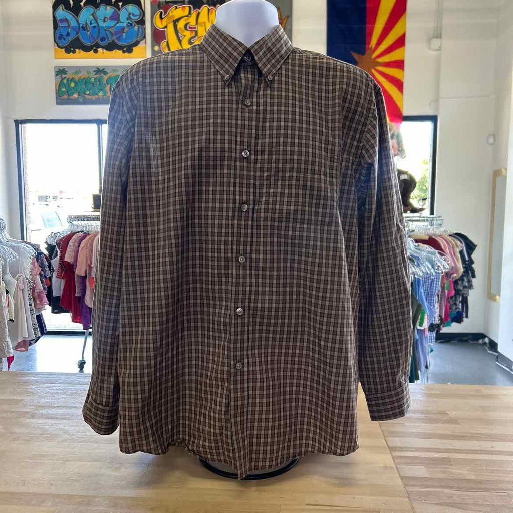 Van Huesen Size L Tan Preloved MENS Button Down Shirt