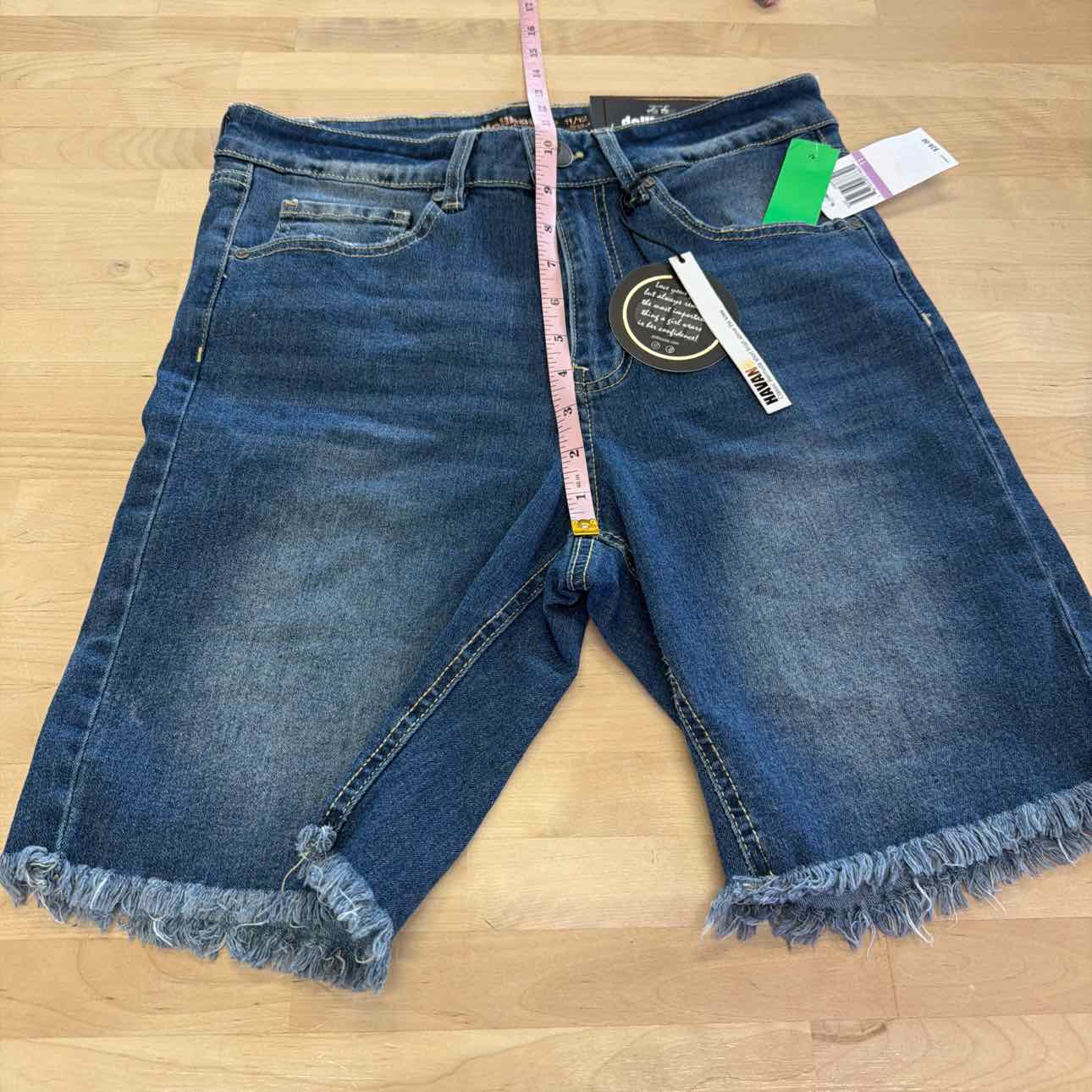 Dollhouse Juniors' Frayed High Rise Denim Bermuda Shorts - Canary Island