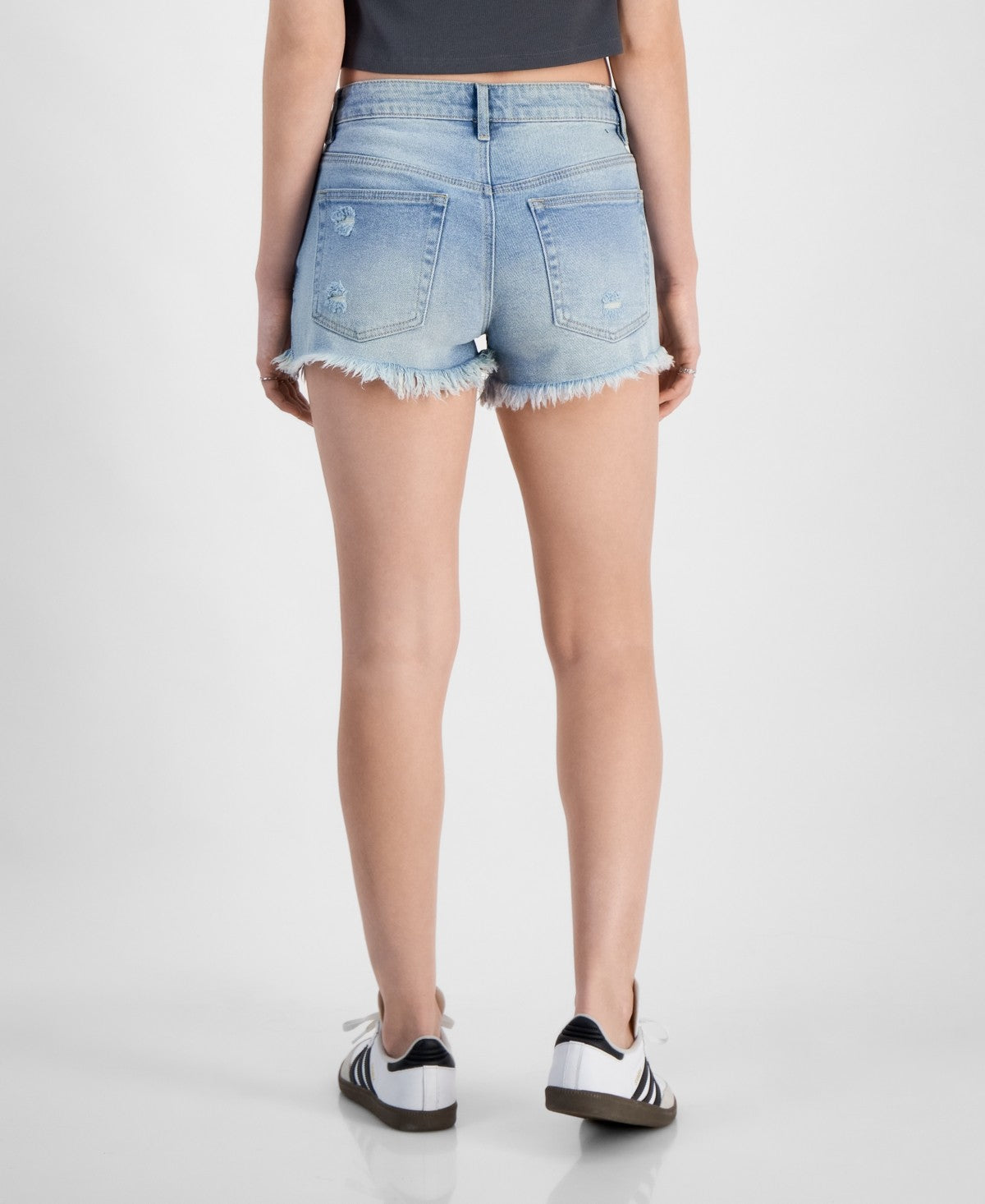 Madden Girl Juniors' Festival High-Rise Distressed Shorts - Light Wash - 3