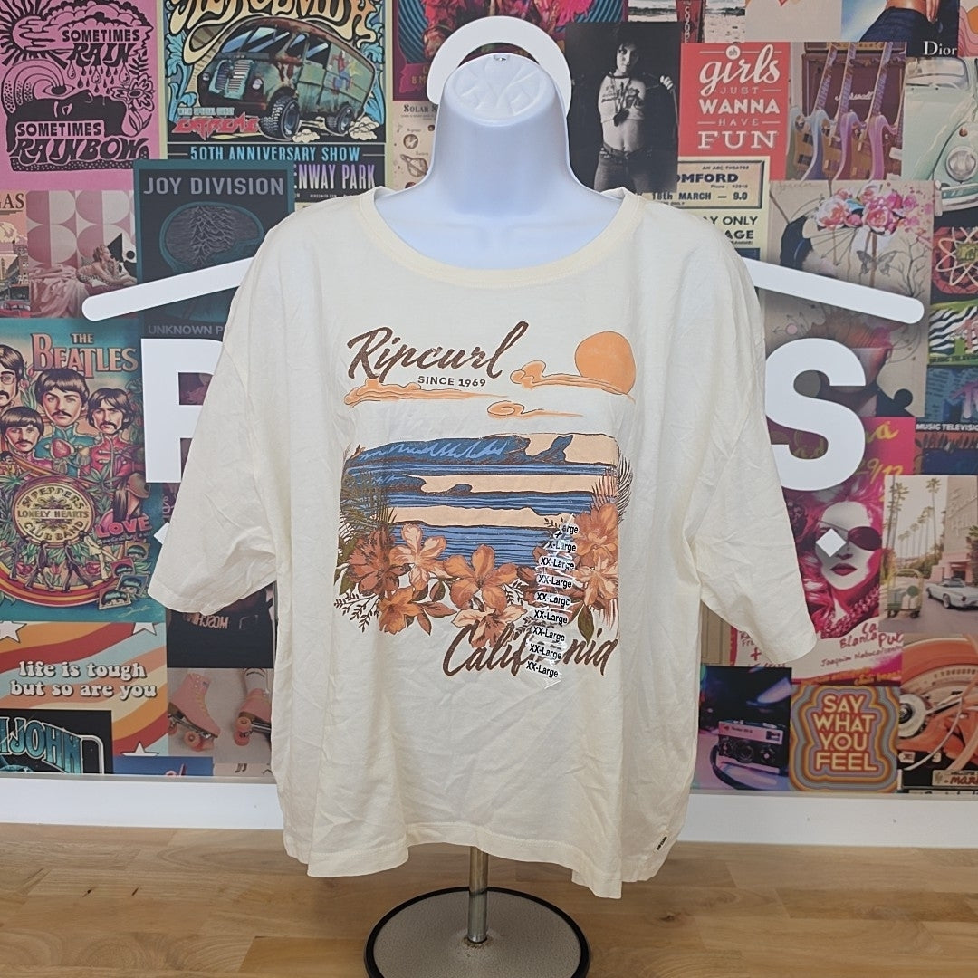 Rip Curl Size XXL Wave Gliders Cropped T-Shirt - California Bone
