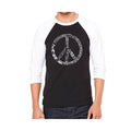 La Pop Art Peace, Love and Music Men's Raglan Word Art T-shirt - Black