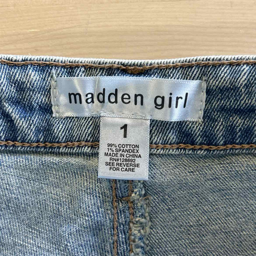 Madden Girl Juniors' Super High Rise Distressed 90s Wide Leg Jeans - Tinted Wash