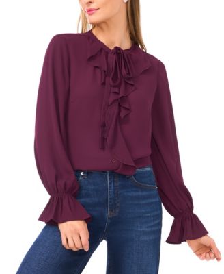 CeCe Womens Long Sleeve Button-Down Potent Purple