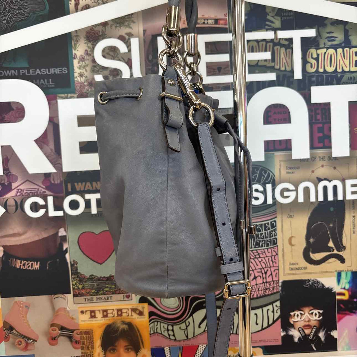 Coach Blue Gray Bucket Preloved Handbag