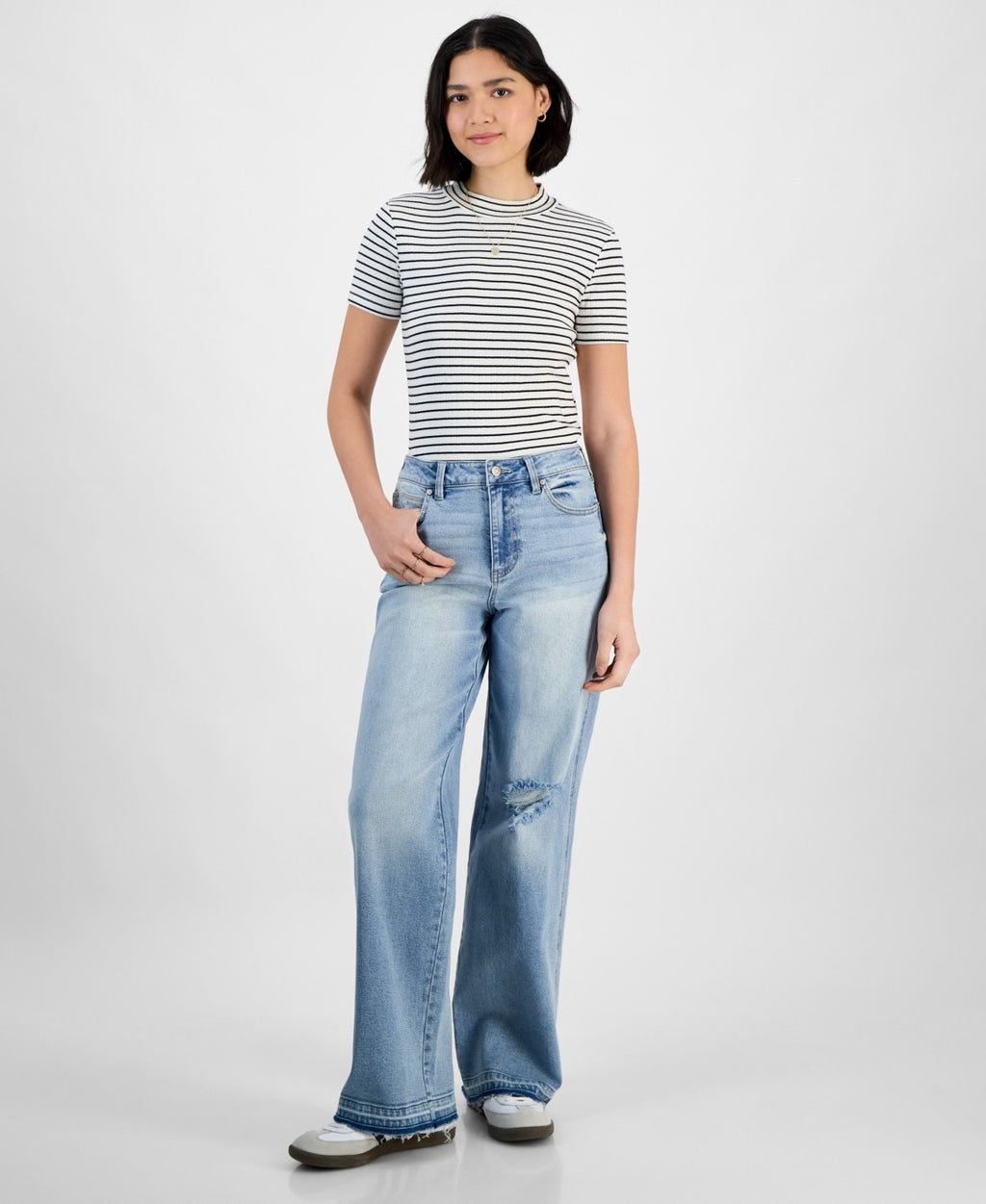Juniors Celebrity Pink Baggy High Rise Raw Hem Jeans