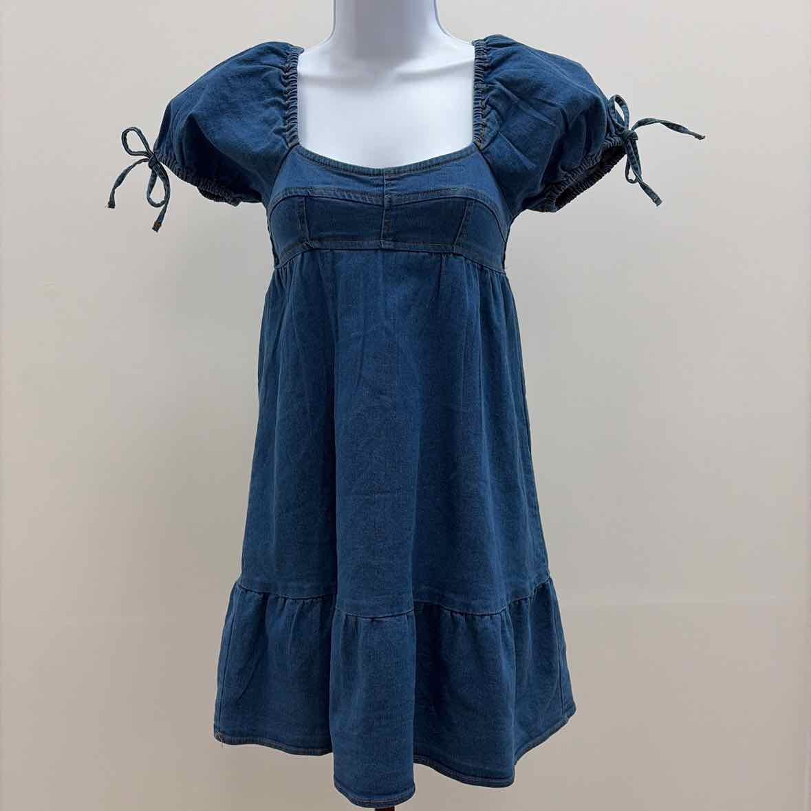 Planet Heart Size XS Juniors' Denim Puff-Sleeve Mini Dress - Mid Blue Wash