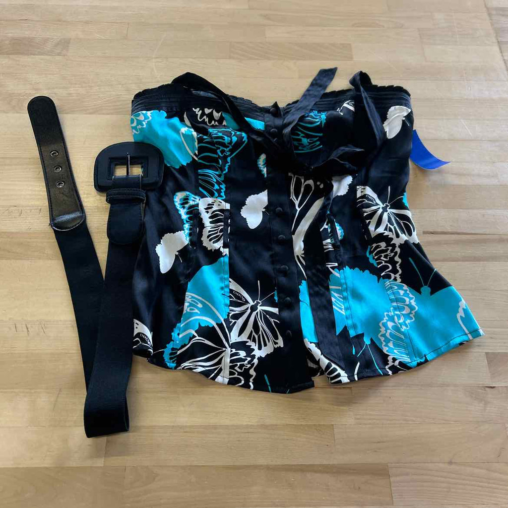Bebe Size XS Blue Black Silk Preloved Halter