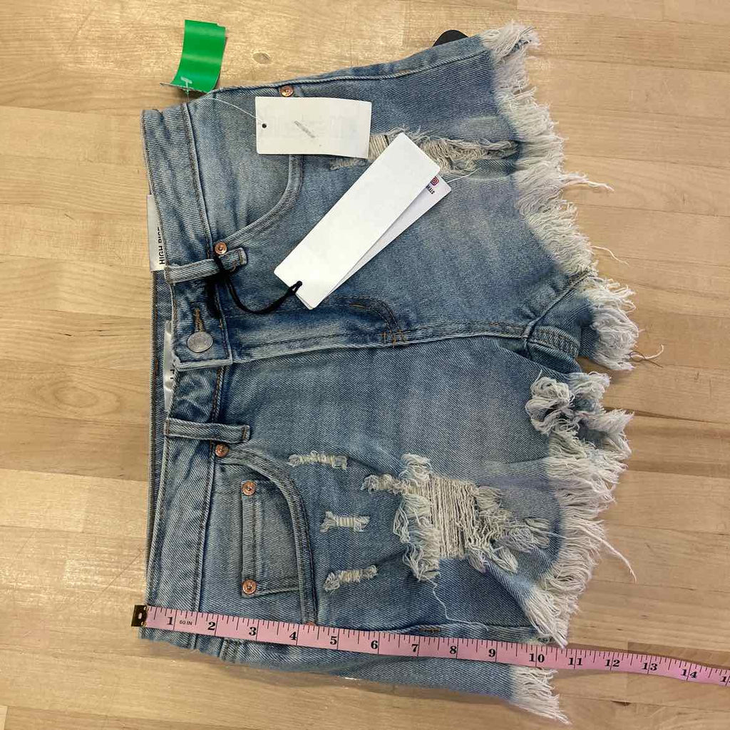 Madden Girl Juniors' Festival High-Rise Distressed Shorts - Light Wash - 3