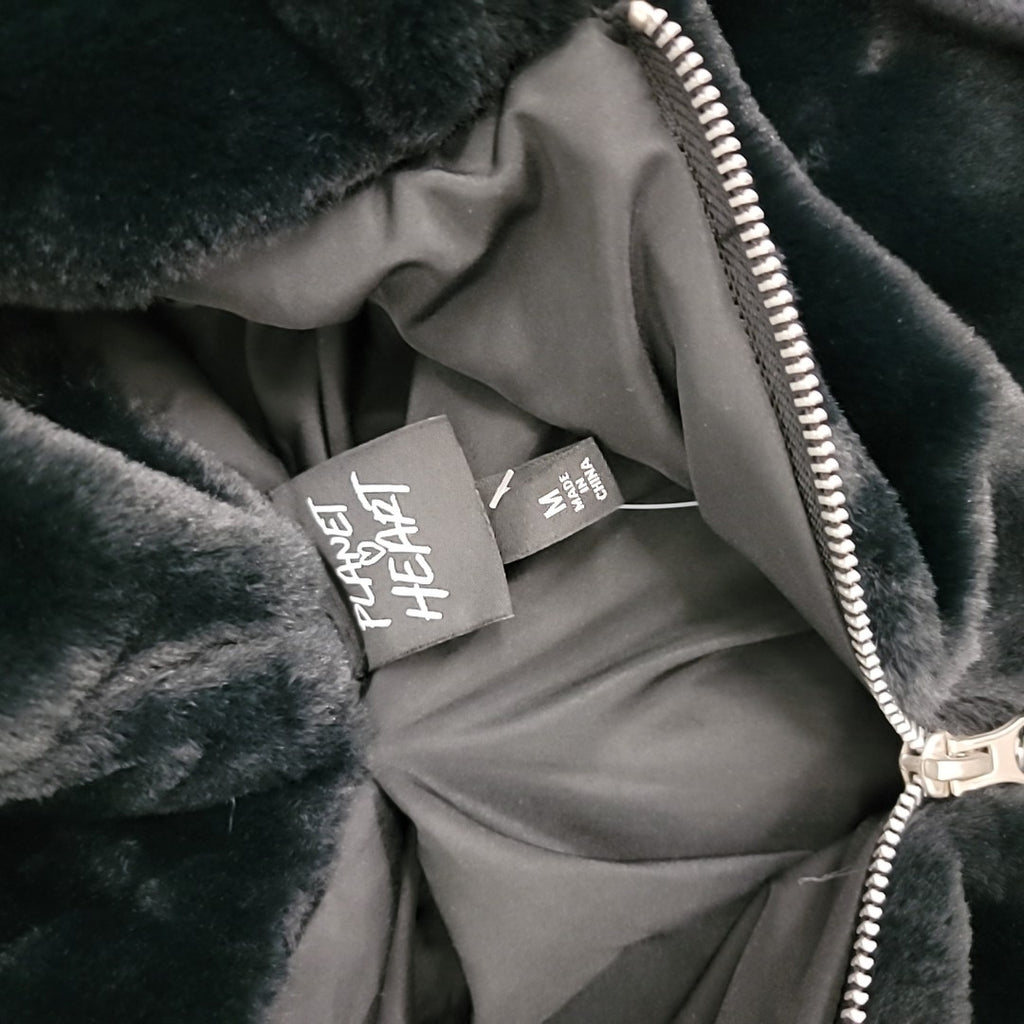 Planet Heart Size M Faux-Fur Cozy Zip-Front Jacket - Black NWT