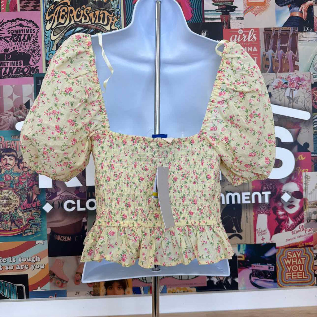 kingston grey Size M Printed Sweetheart-Neck Puff-Sleeve Top