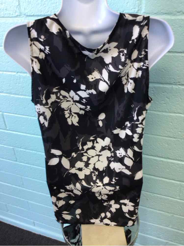 Covington Size M Black White Sleeveless Floral Print