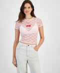 Ultra Flirt Juniors' Graphic Lace Tee - Ballet Slipper