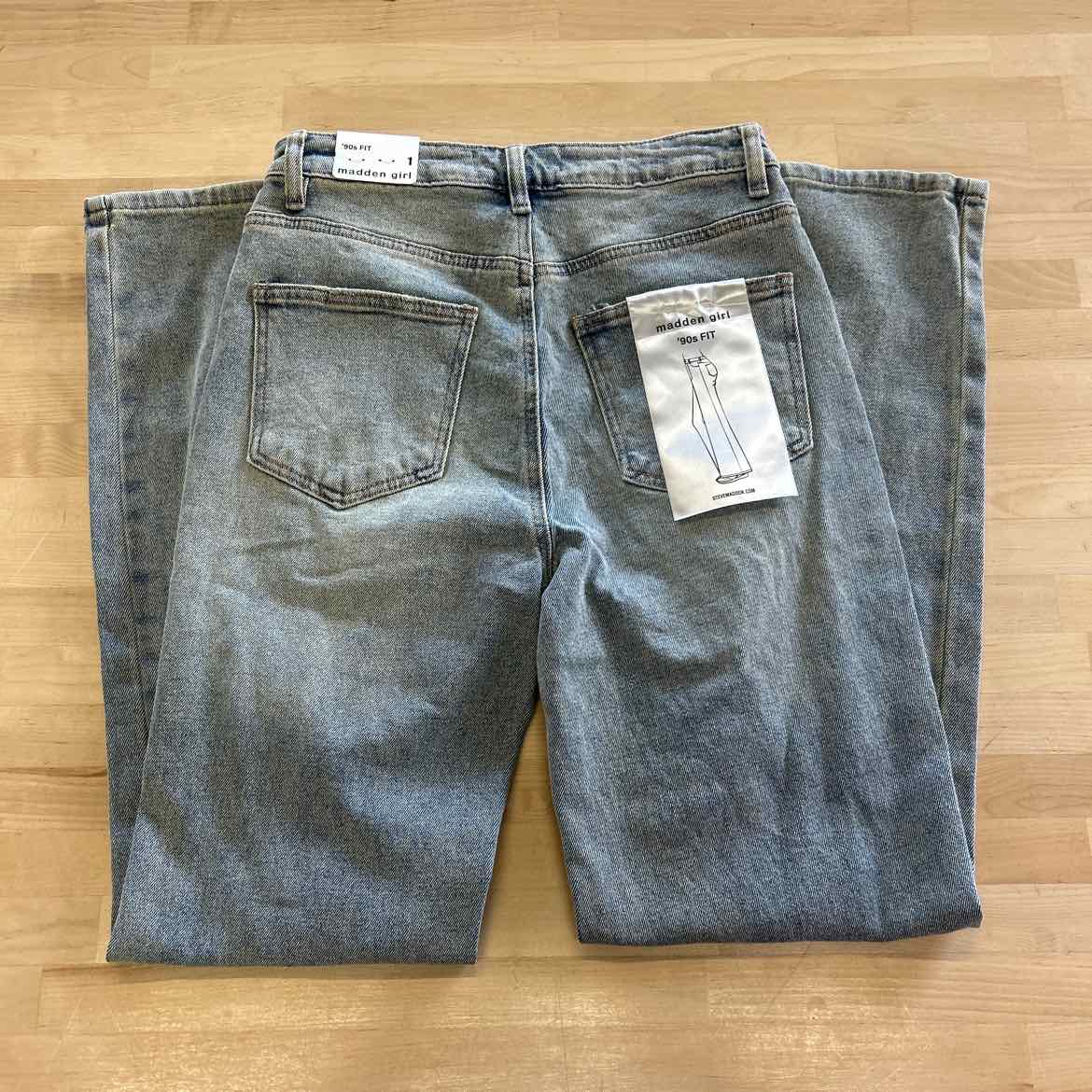 Madden Girl Juniors' Super High Rise Distressed 90s Wide Leg Jeans - Tinted Wash