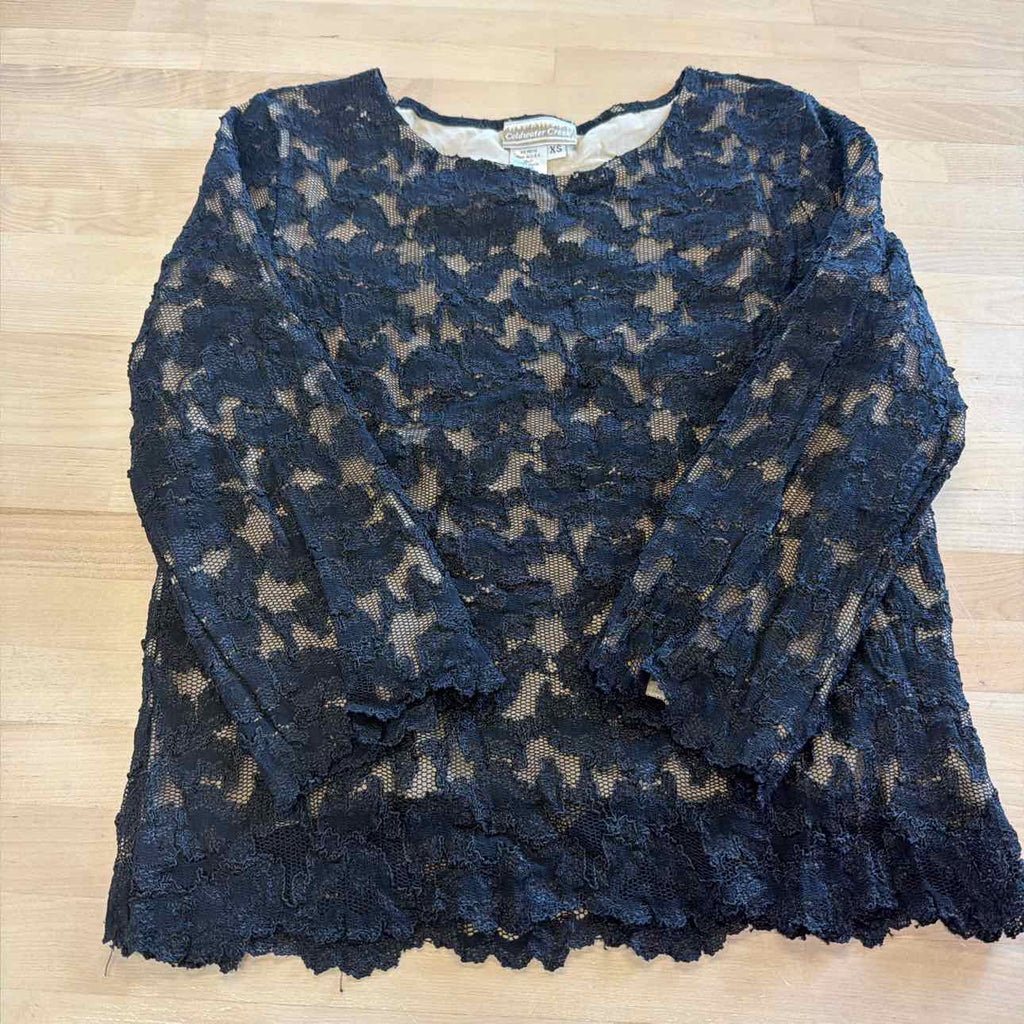 Coldwater Creek Size XS Black Lace Nylon Preloved Blouse