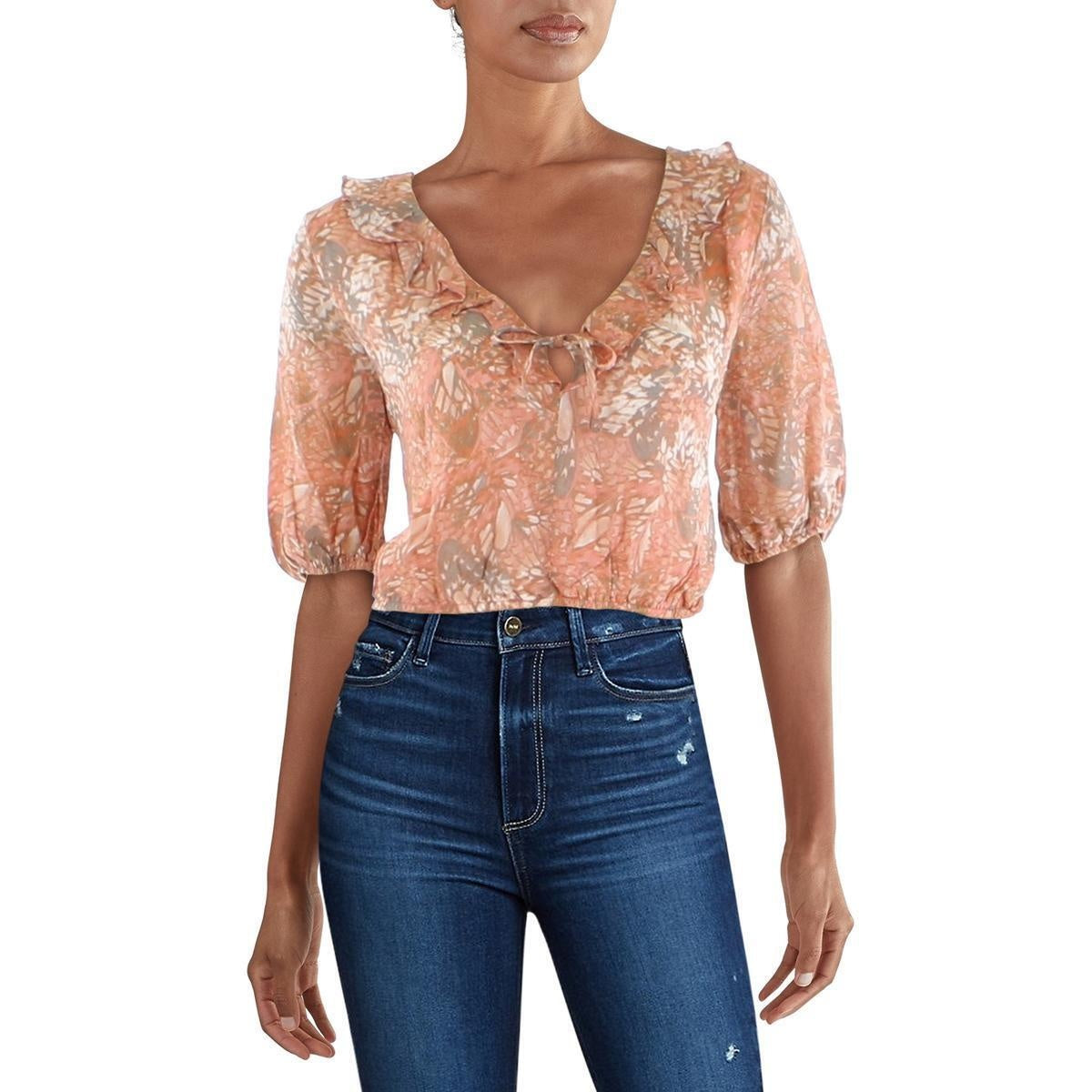 Sage the Label Size XS Peach Print Blouse NWT