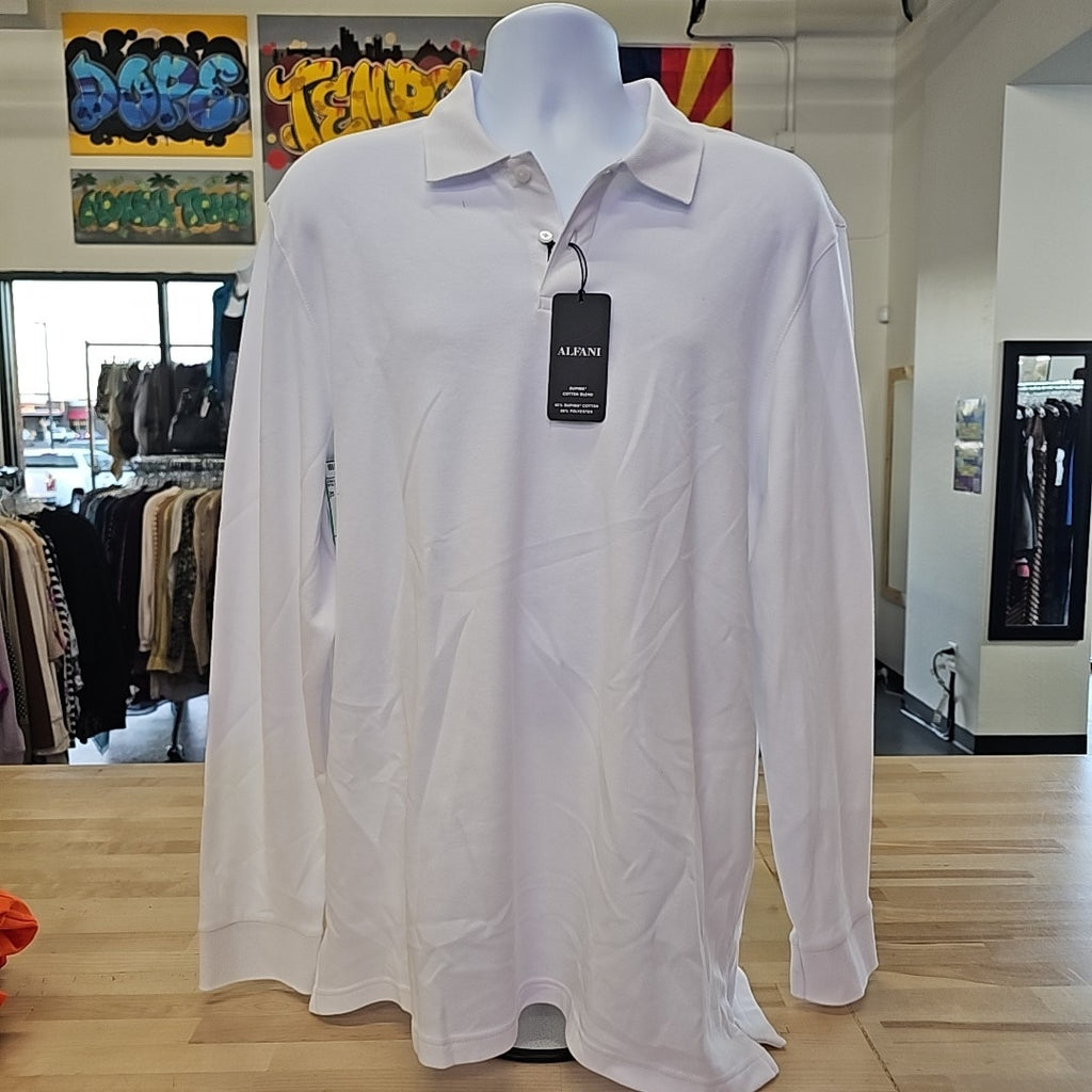 Alfani Men's Size XL White MENS Long Sleeve Polo Shirt