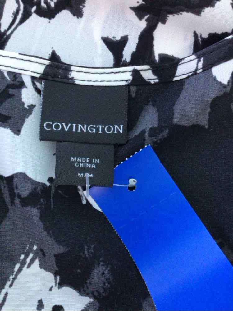 Covington Size M Black White Sleeveless Floral Print