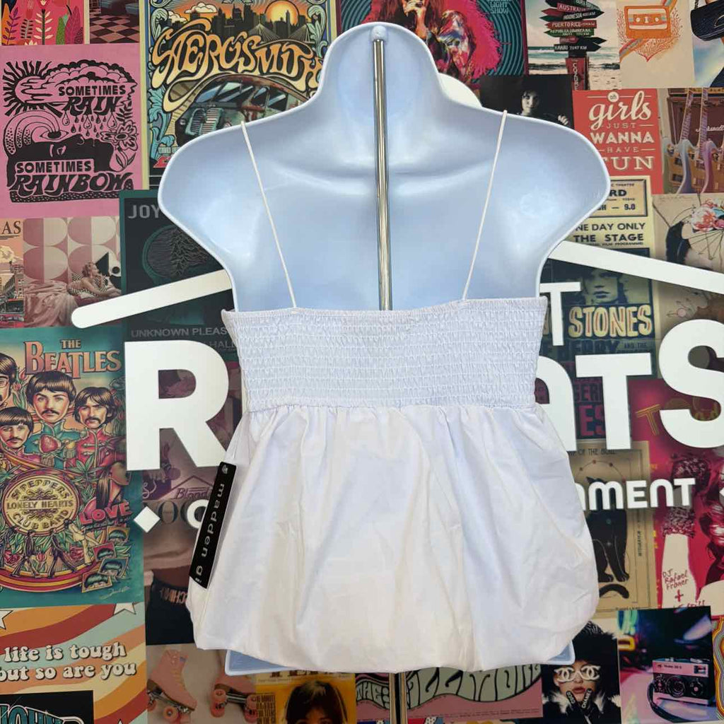 Madden Girl Size S Poplin Bubble Tank Top - Bright White