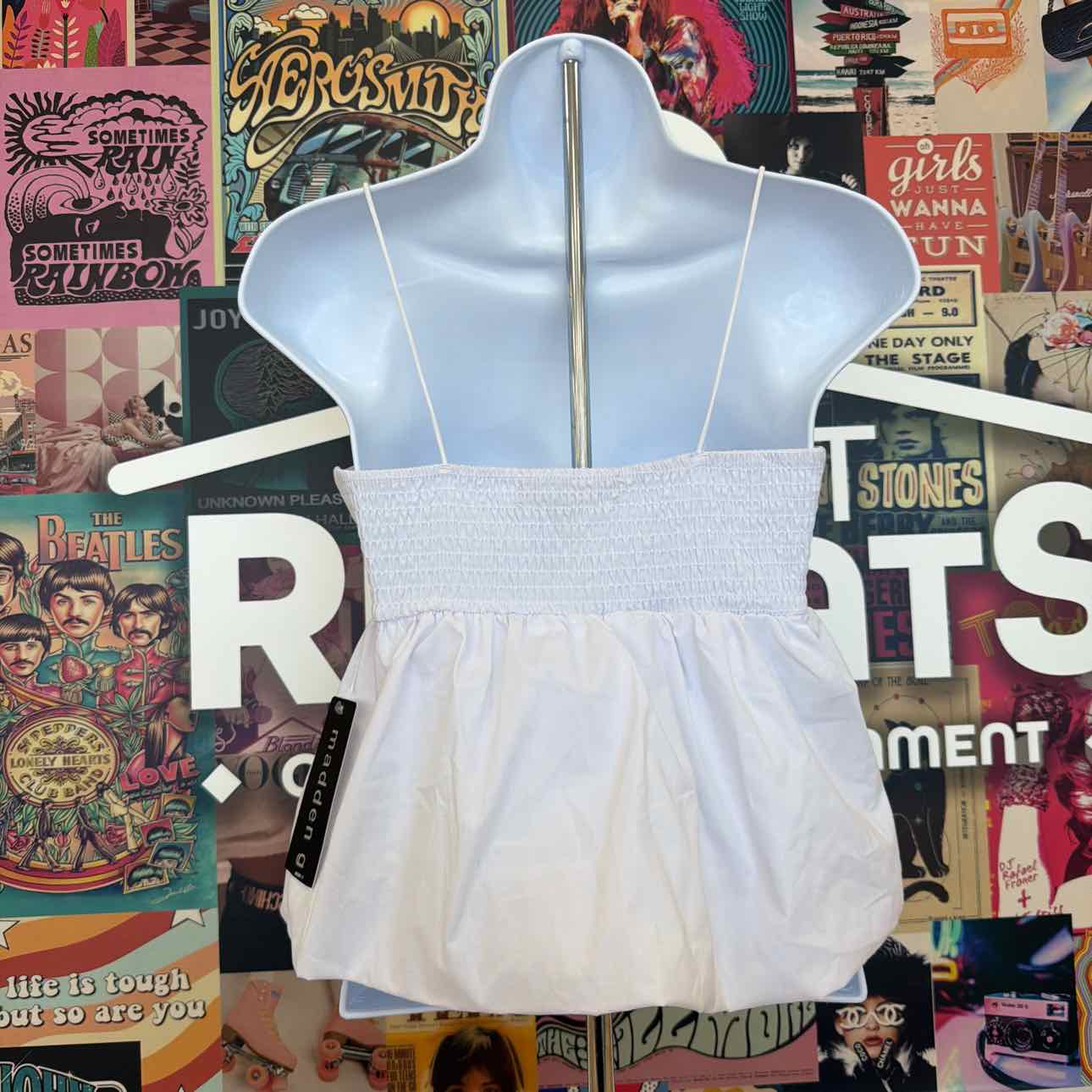Madden Girl Size S Poplin Bubble Tank Top - Bright White
