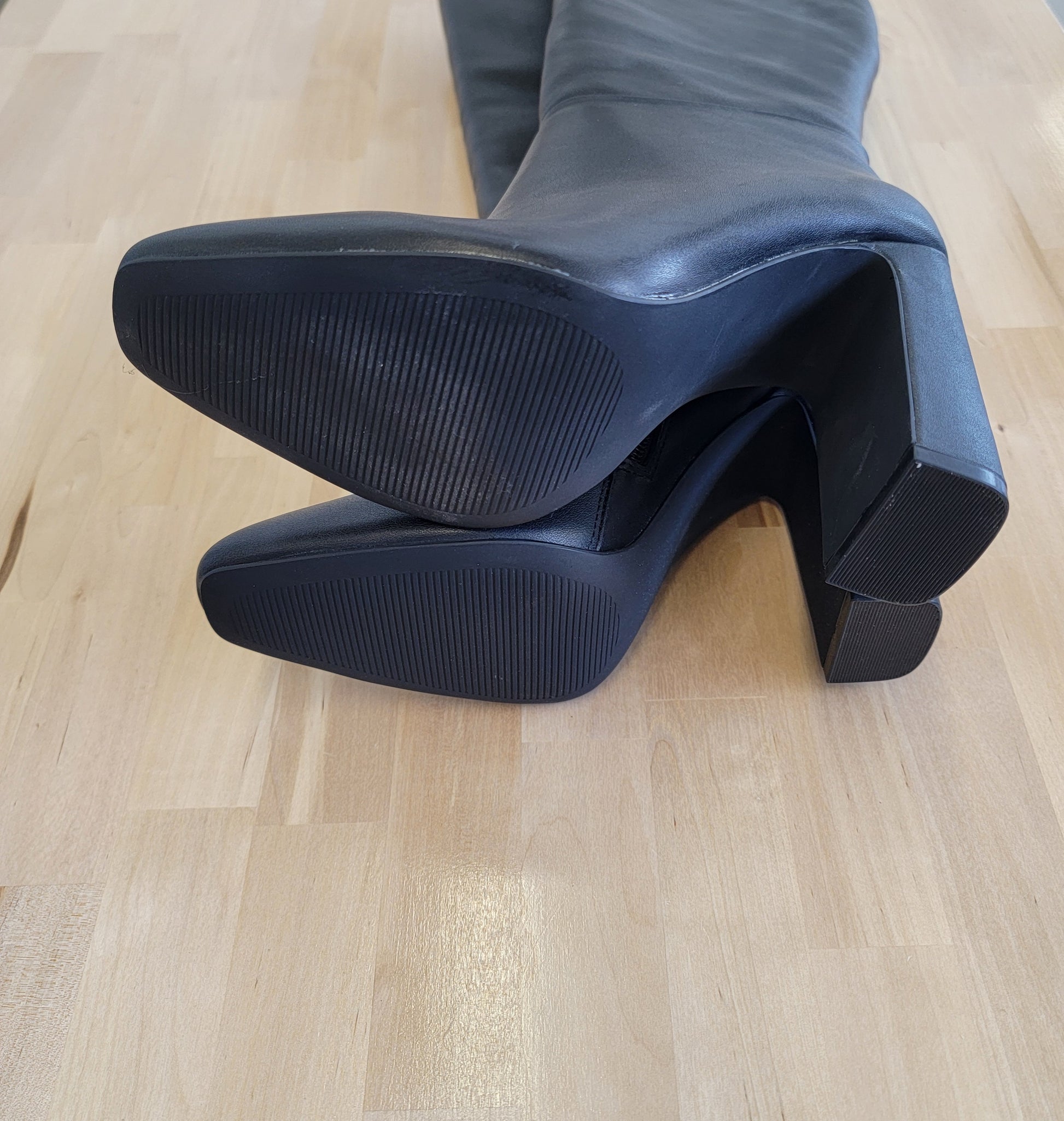 Steve Madden Ally Knee High Block-Heel Dress Boots - Black Leather SZ 9.5