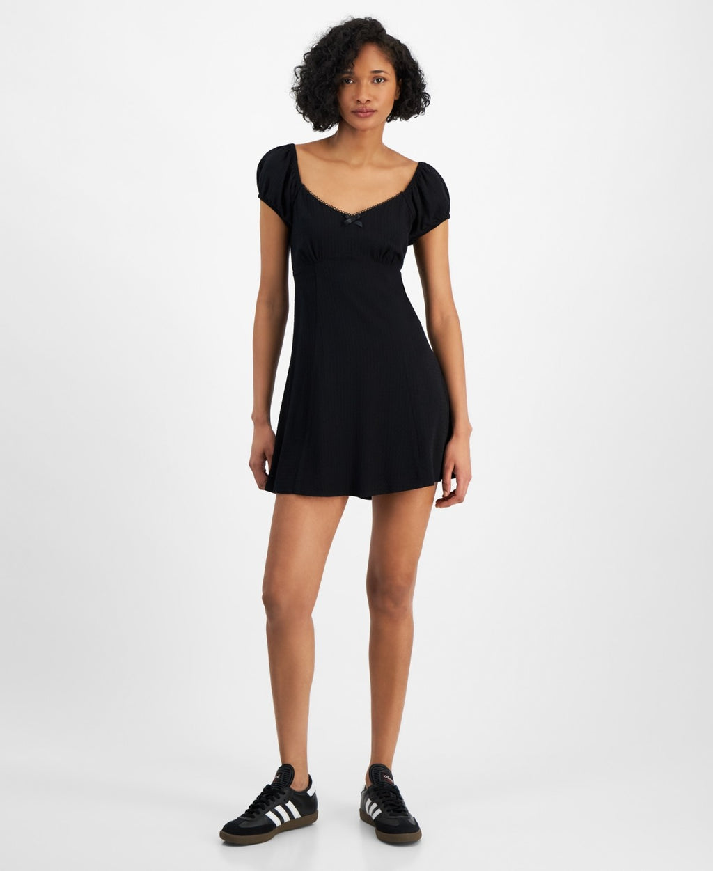 Self Esteem Juniors Textured Smocked-Back Empire-Waist Dress - Black