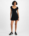 Self Esteem Juniors Textured Smocked-Back Empire-Waist Dress - Black