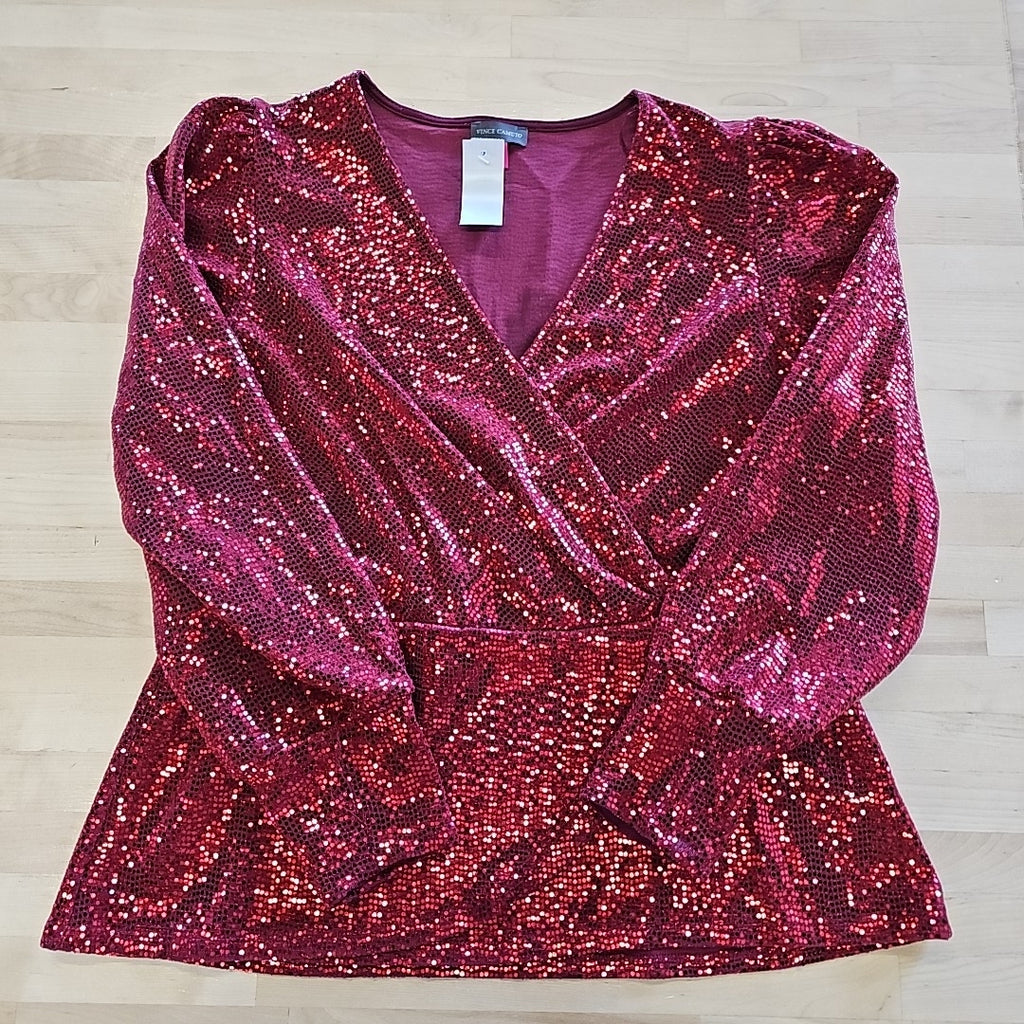 Vince Camuto Womens Metallic Nylon Wrap Top