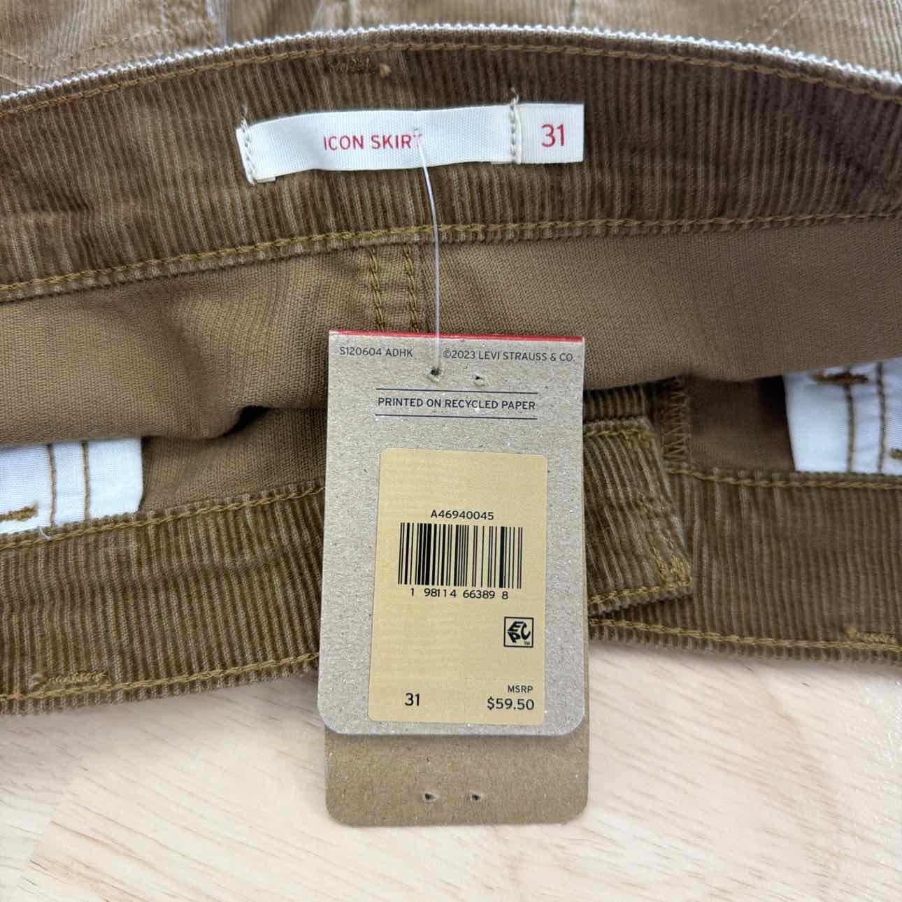 Levi's Size 31 Brown Corduroy a-Line Button Front Mini Skir