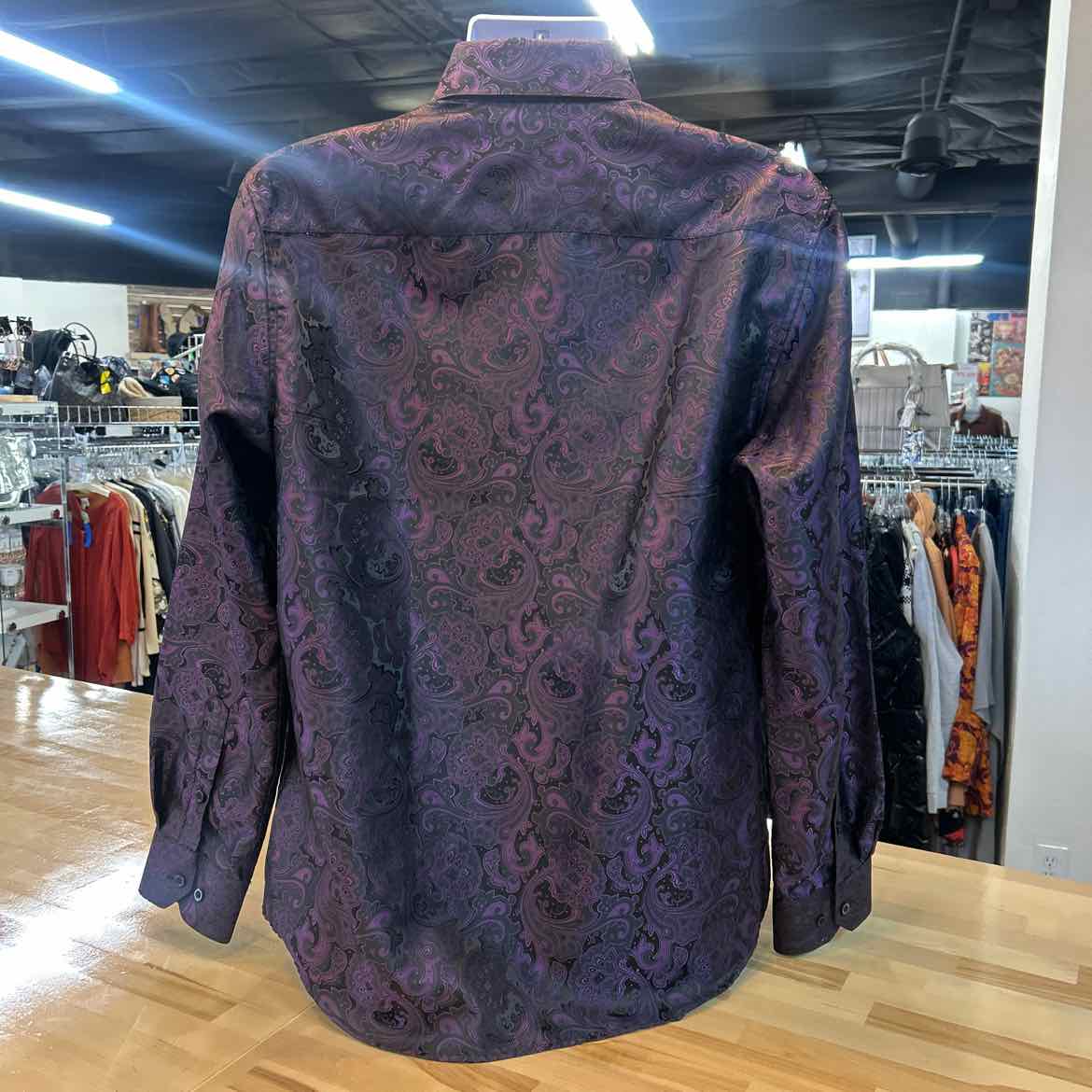 DiBanGu Size L Black Purple Preloved MENS Button Down Shirt