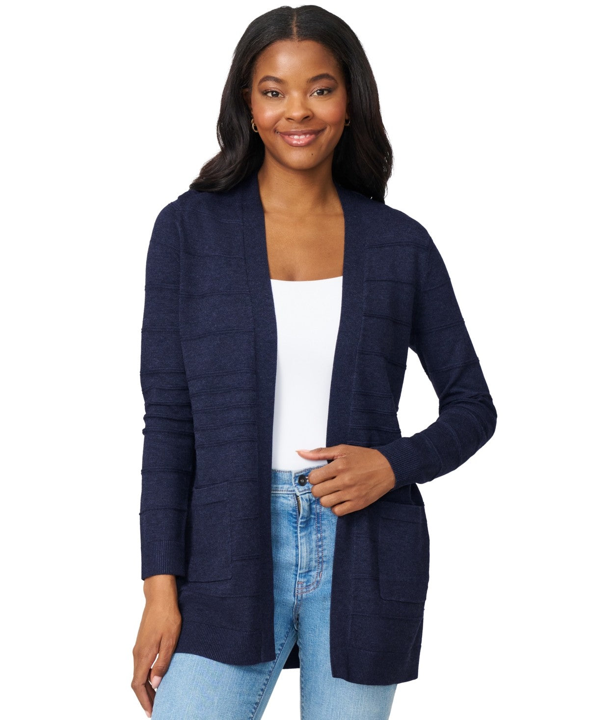 Melissa Paige Women's Ribbed Open-Front Long Cardigan