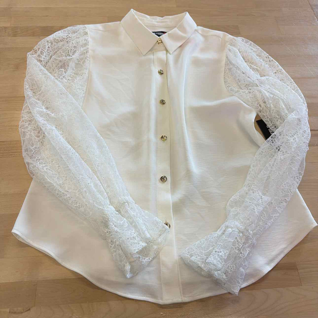 Karl Lagerfeld Paris Lace Sleeve Button up Blouse