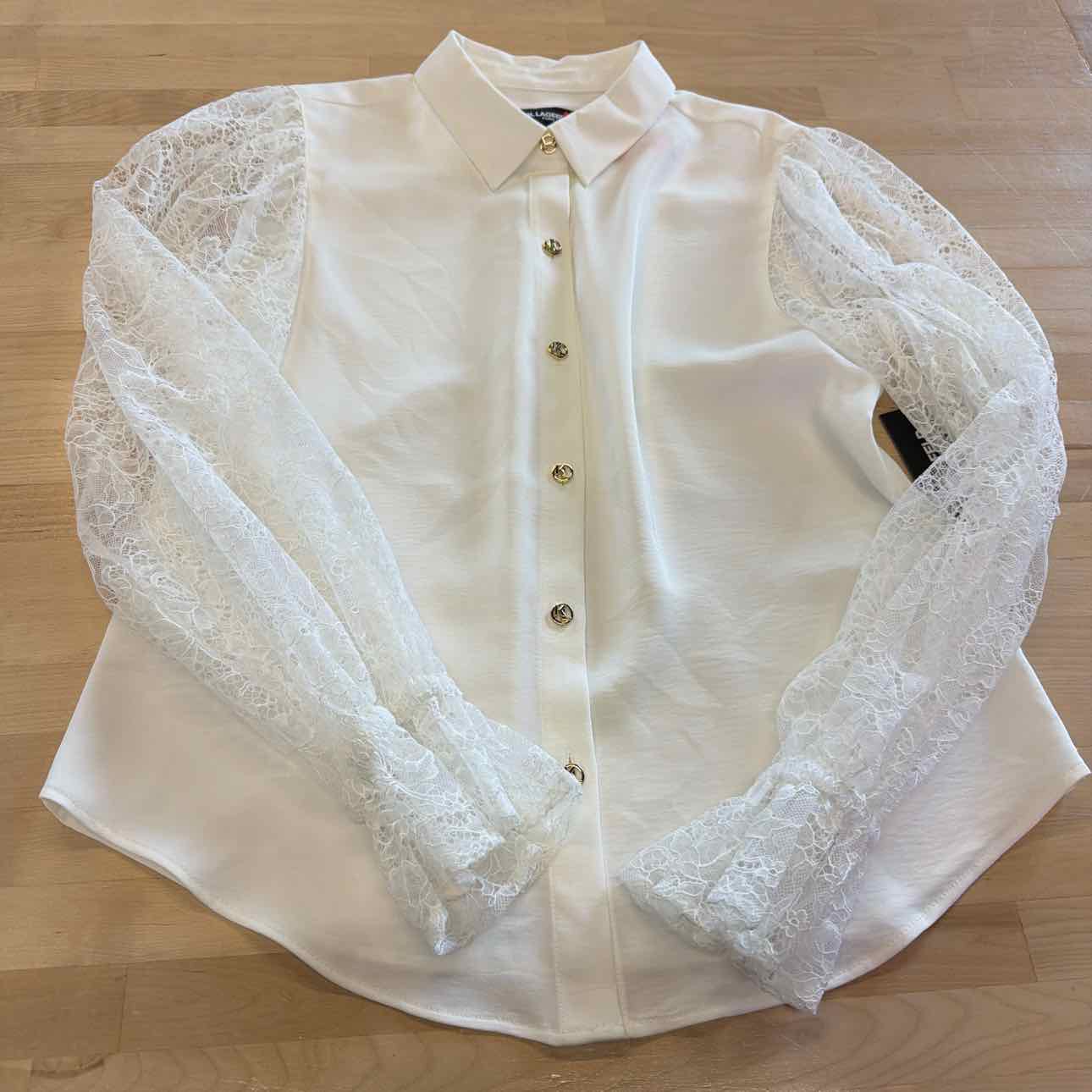 Karl Lagerfeld Paris Lace Sleeve Button up Blouse