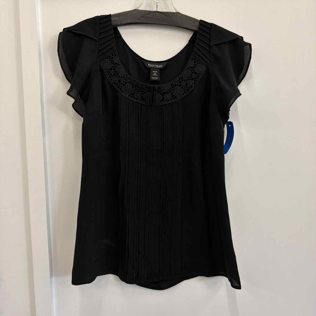 White House Black Market Size XS Black Silk Preloved Blouse SS