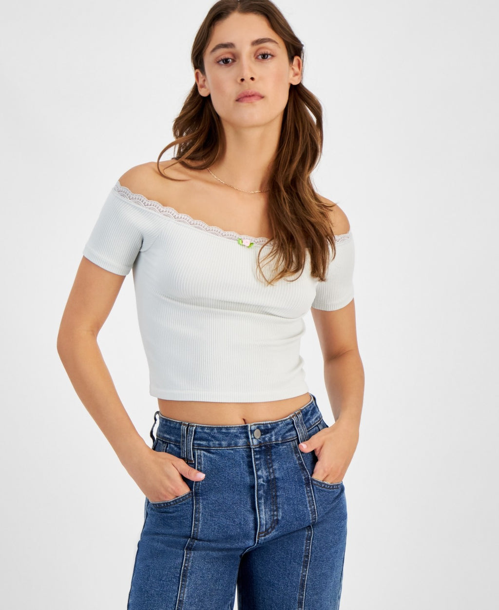Planet Heart Juniors Cropped Solid Ribbed Short Sleeve Top