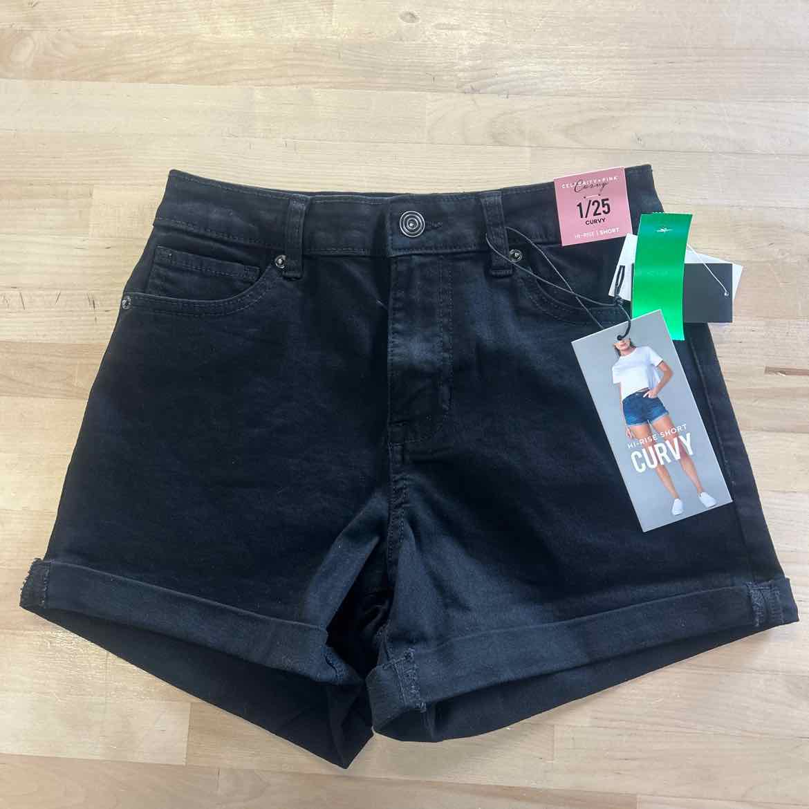 Celebrity Pink Juniors' 4" High-Rise Curvy Denim Shorts - Black - 1