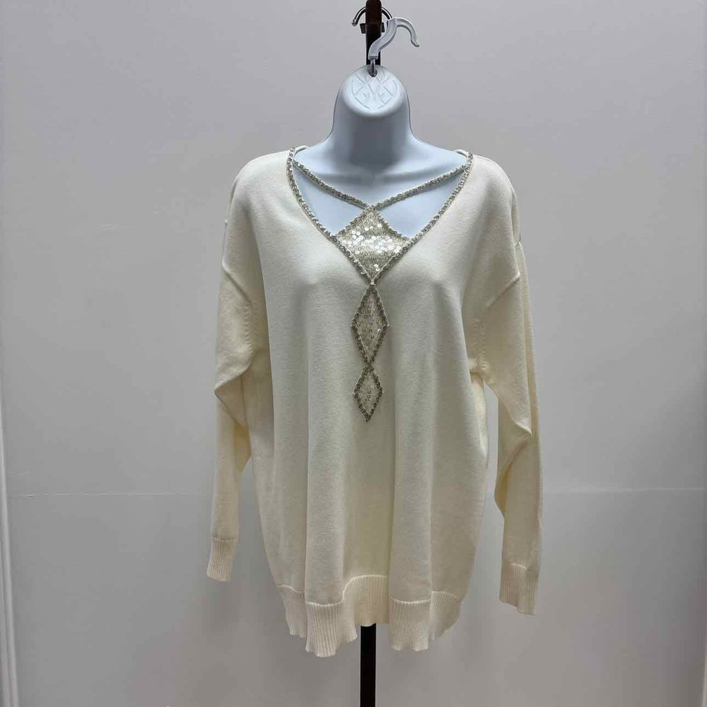 Bob Mackie Size L White Cotton Acrylic Preloved Sweater
